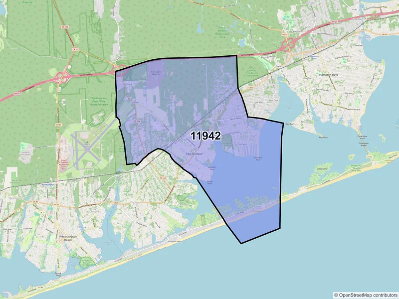 Map of ZIP Code 11942 — East Quogue, NY