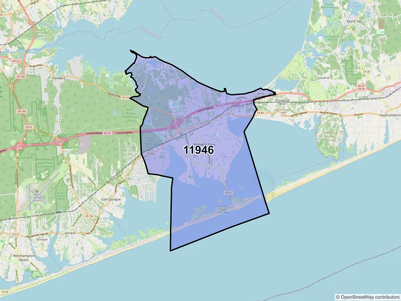 Map of ZIP Code 11946 — Hampton Bays, NY