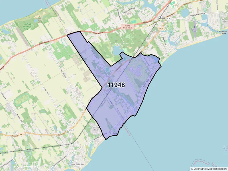 Map of ZIP Code 11948 — Laurel, NY