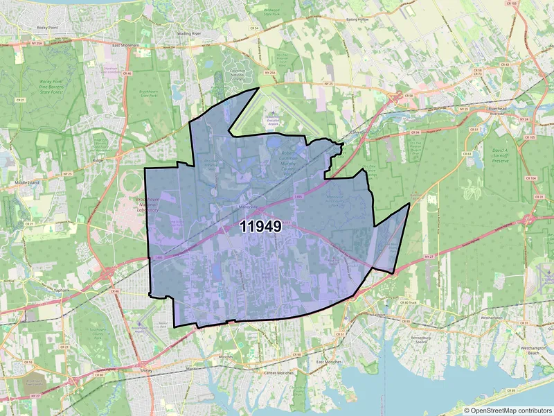 Map of ZIP Code 11949 — Manorville, NY