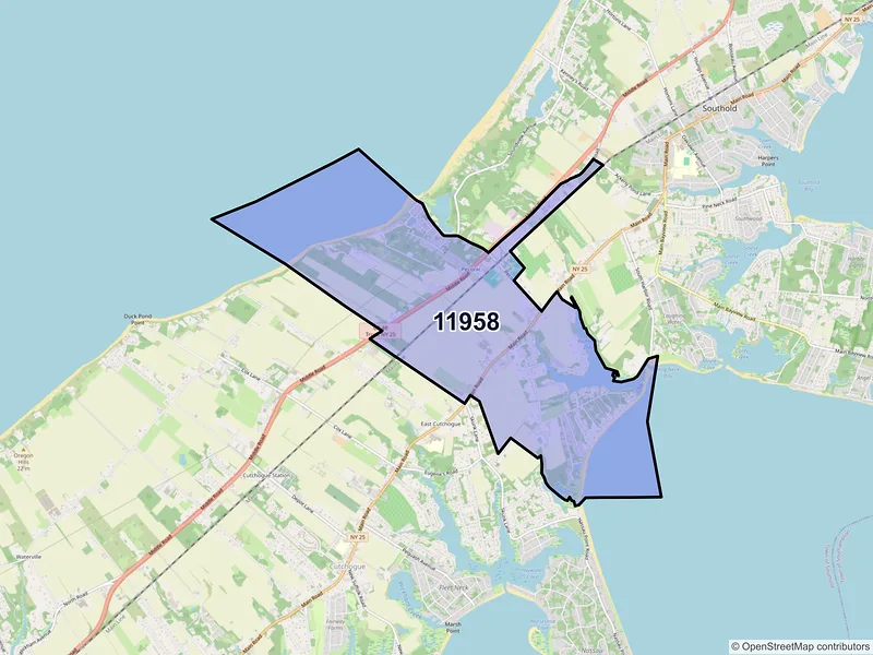 Map of ZIP Code 11958 — Peconic, NY