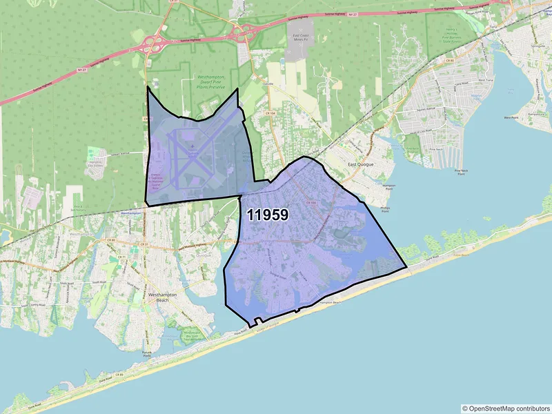 Map of Quogue, New York and ZIP codes