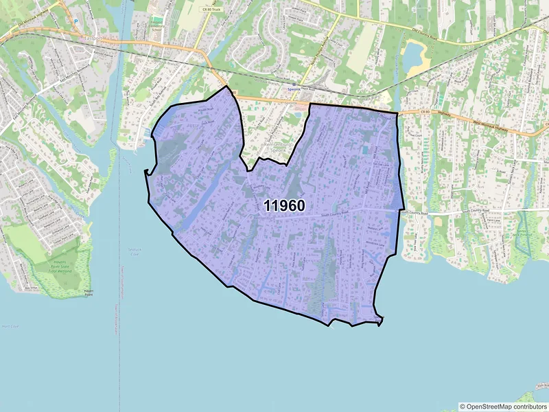 Map of Remsenburg, New York and ZIP codes