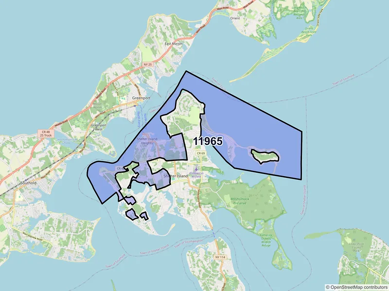 Map of Shelter Island Heights, New York and ZIP codes