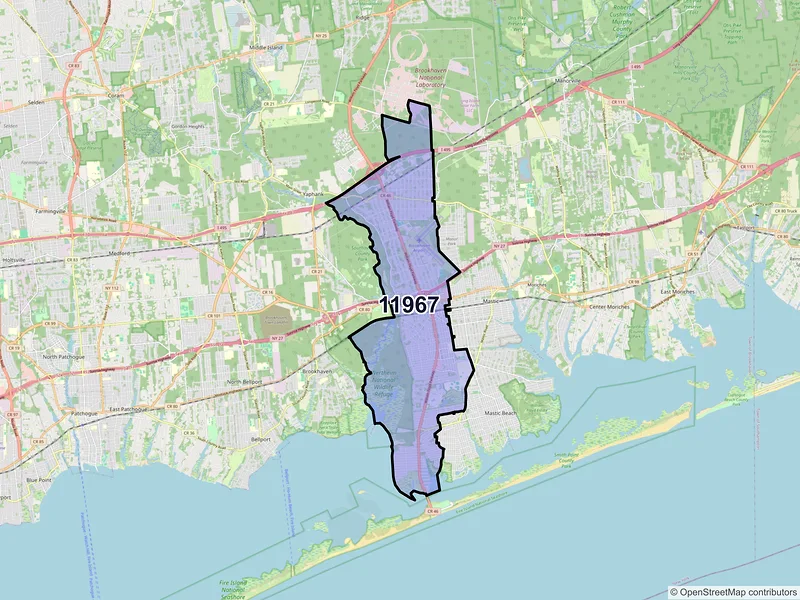 Map of ZIP Code 11967 — Shirley, NY