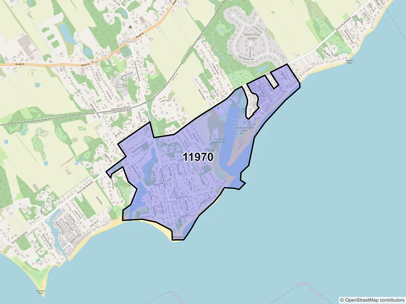 Map of South Jamesport, New York and ZIP codes