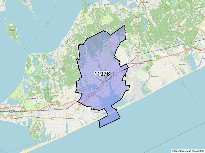 Map of ZIP Code 11976 — Water Mill, NY