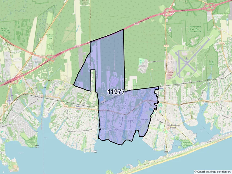 Map of ZIP Code 11977 — Westhampton, NY