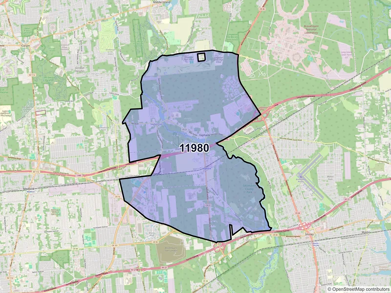 Map of ZIP Code 11980 — Yaphank, NY