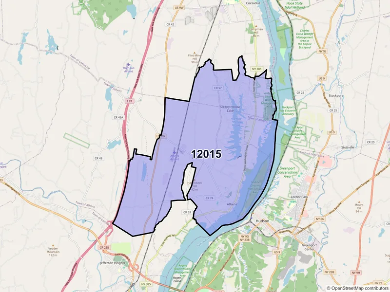 Map of Athens, New York and ZIP codes