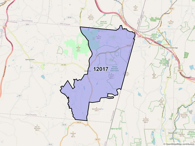 Map of ZIP Code 12017 — Austerlitz, NY
