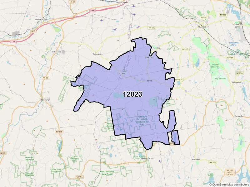 Map of Berne, New York and ZIP codes