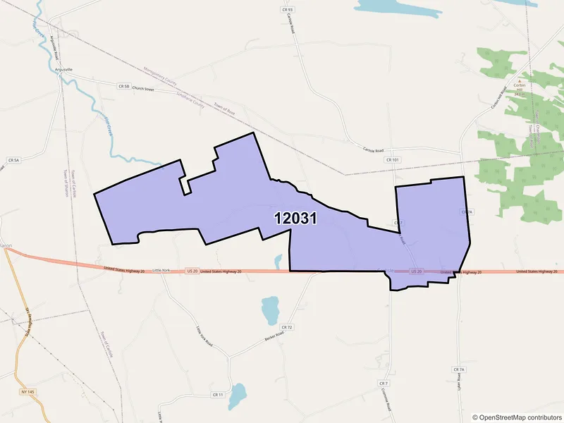 Map of ZIP Code 12031 — Carlisle, NY