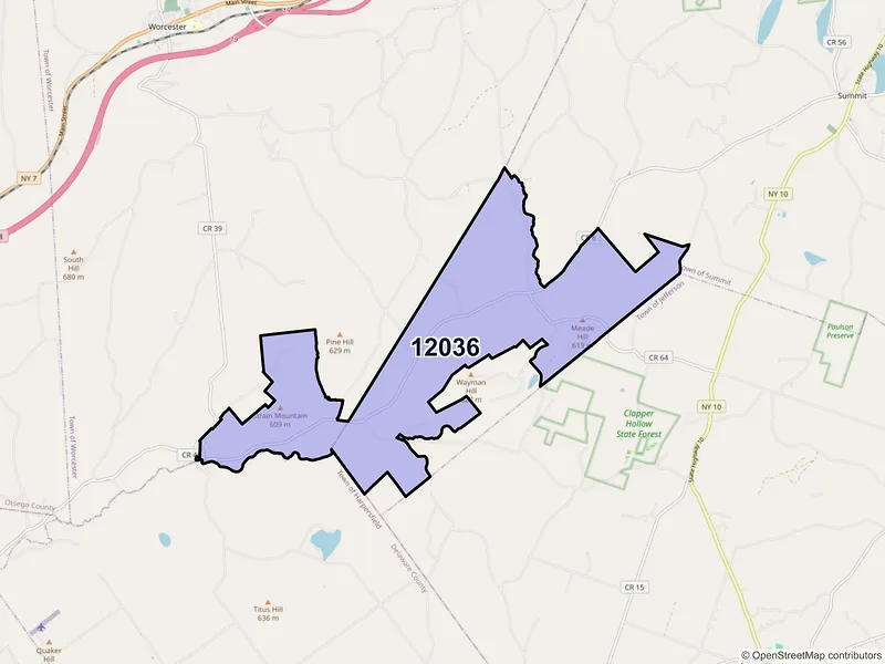 Map of ZIP Code 12036 — Charlotteville, NY