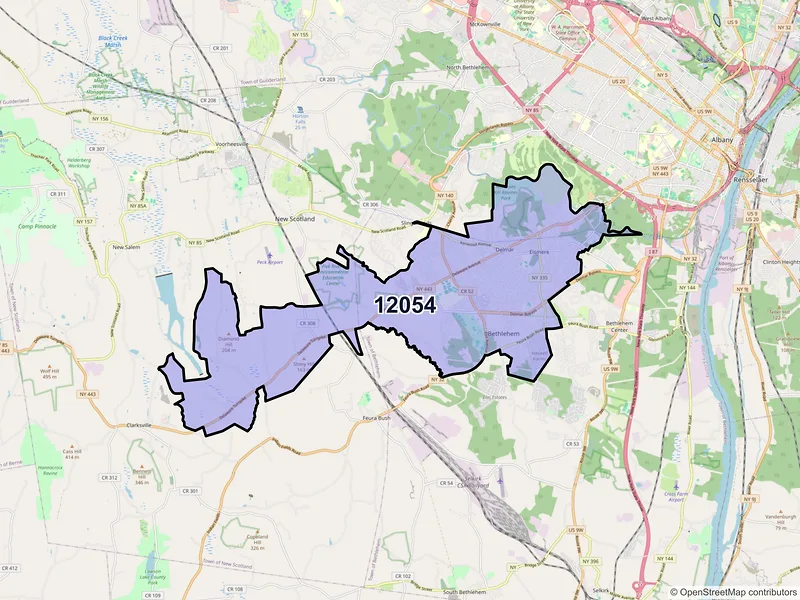 Map of Delmar, New York and ZIP codes
