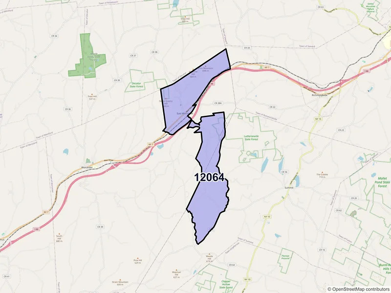 Map of ZIP Code 12064 — East Worcester, NY