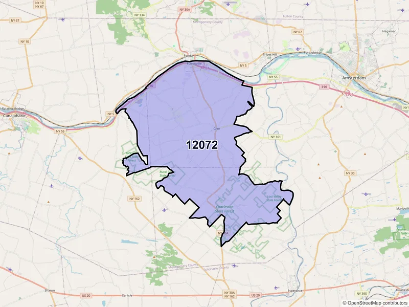 Map of Fultonville, New York and ZIP codes