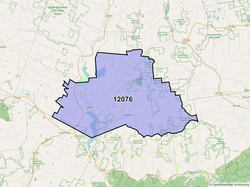 Map of ZIP Code 12076 — Gilboa, NY