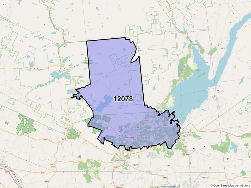 Map of Gloversville, New York and ZIP codes