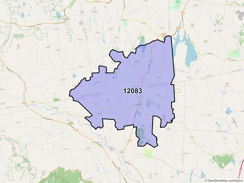 Map of Greenville, New York and ZIP codes