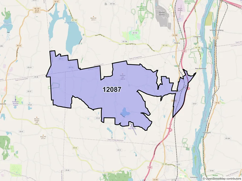 Map of ZIP Code 12087 — Hannacroix, NY