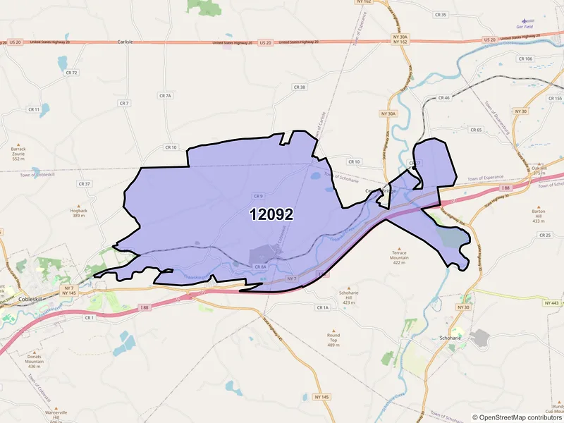 Map of ZIP Code 12092 — Howes Cave, NY