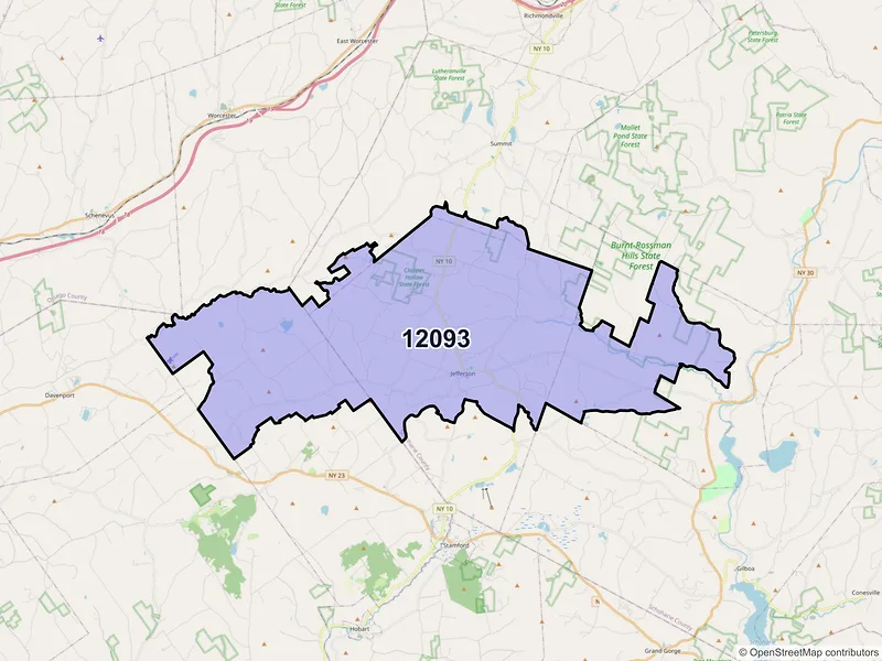 Map of ZIP Code 12093 — Jefferson, NY