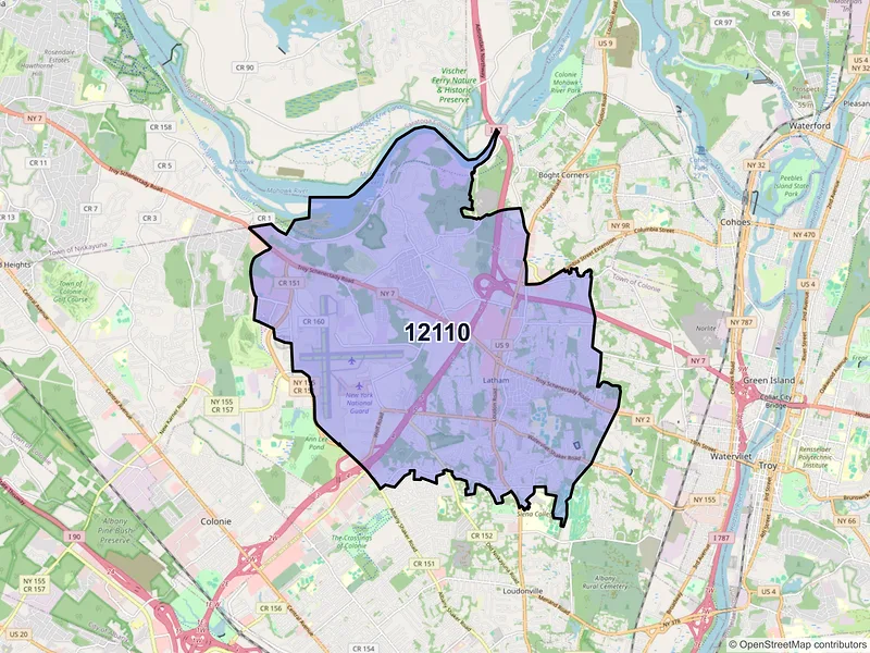 Map of Latham, New York and ZIP codes