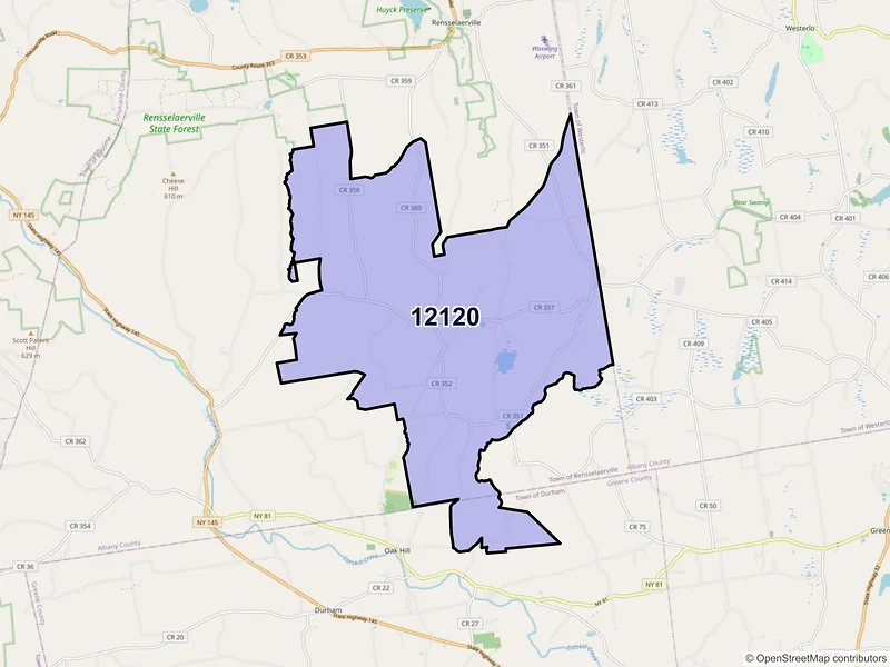 Map of ZIP Code 12120 — Medusa, NY