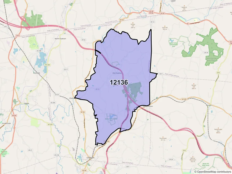 Map of ZIP Code 12136 — Old Chatham, NY