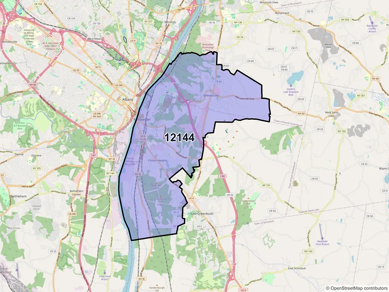 Map of Rensselaer, New York and ZIP codes