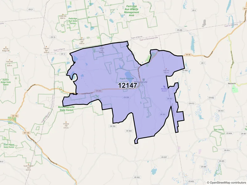 Map of ZIP Code 12147 — Rensselaerville, NY