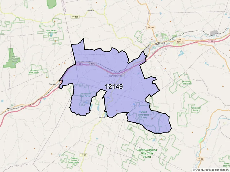 Map of ZIP Code 12149 — Richmondville, NY