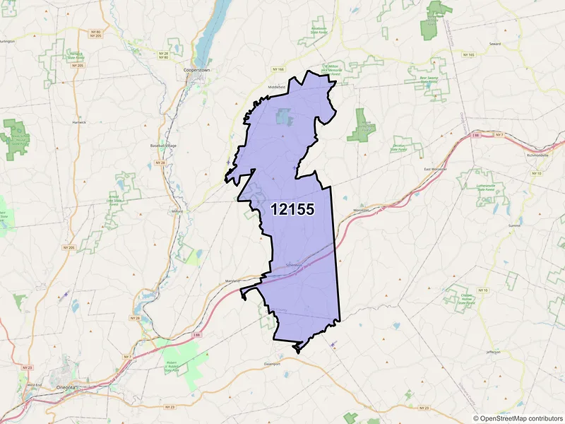 Map of ZIP Code 12155 — Schenevus, NY