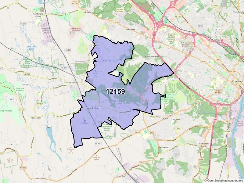 Map of Slingerlands, New York and ZIP codes