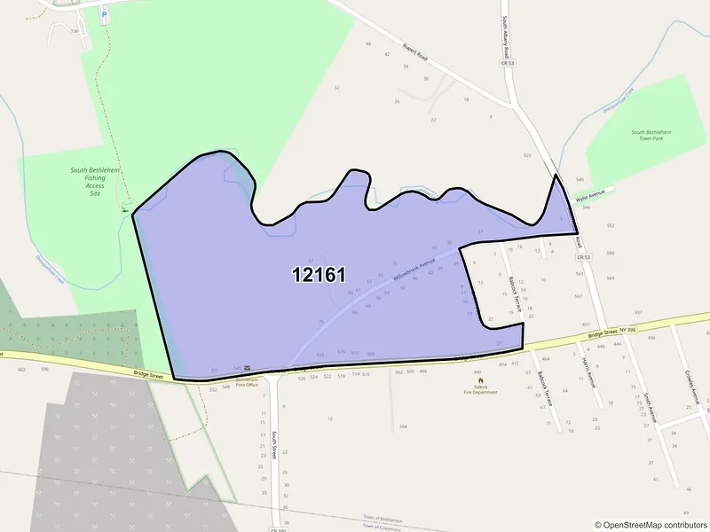 Map of South Bethlehem, New York and ZIP codes