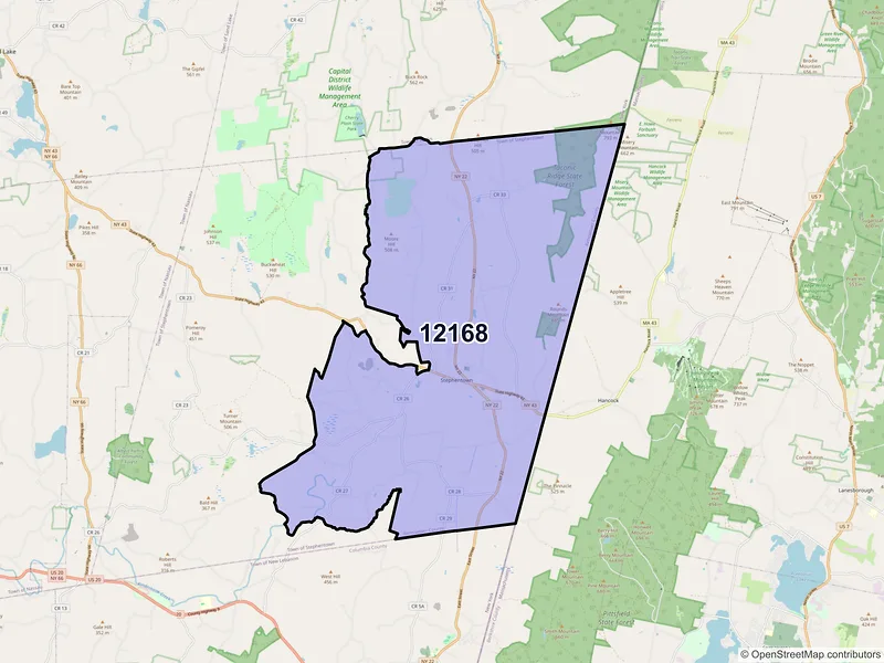 Map of ZIP Code 12168 — Stephentown, NY