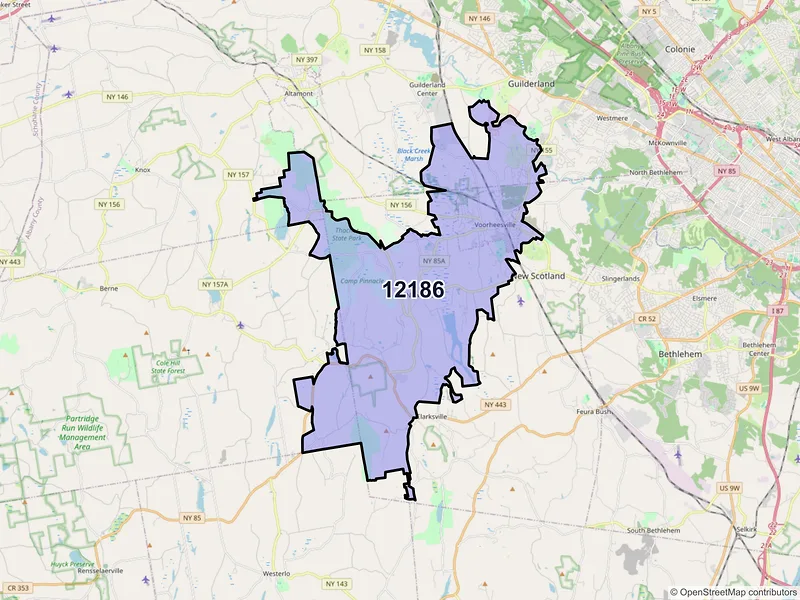 Map of ZIP Code 12186 — Voorheesville, NY