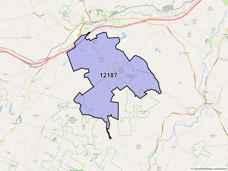 Map of ZIP Code 12187 — Warnerville, NY