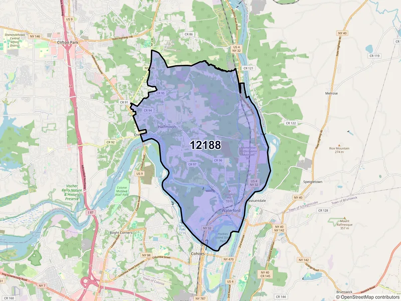 Map of Waterford, New York and ZIP codes