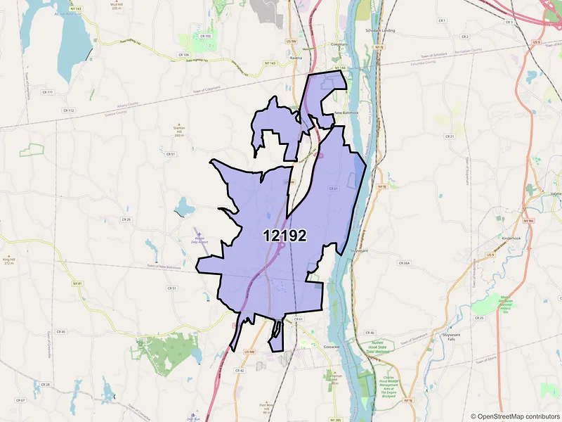 Map of West Coxsackie, New York and ZIP codes