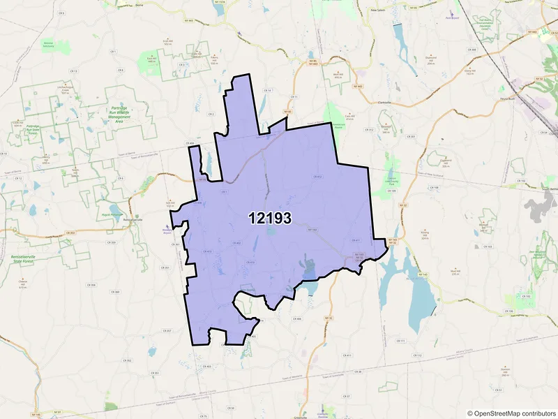 Map of ZIP Code 12193 — Westerlo, NY