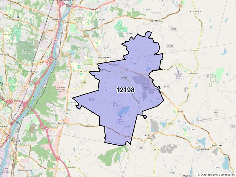 Map of ZIP Code 12198 — Wynantskill, NY