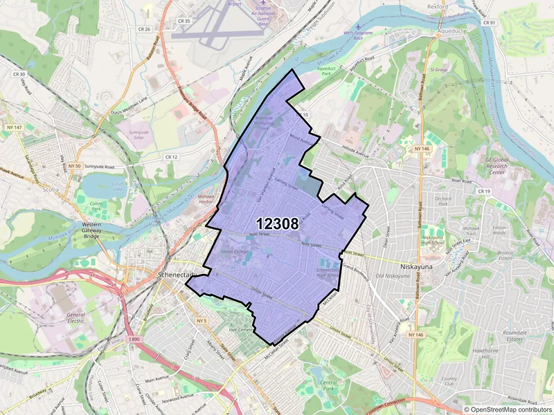 Map of ZIP Code 12308 — Schenectady, NY