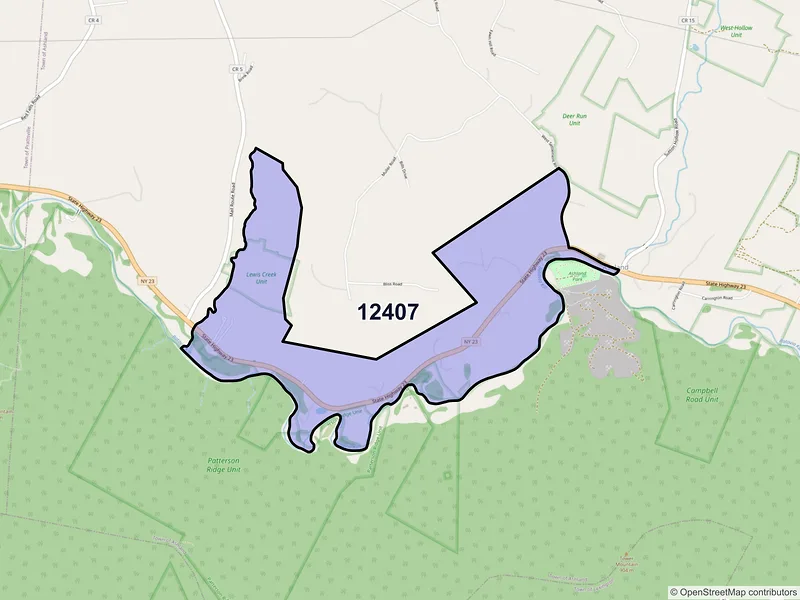 Map of Ashland, New York and ZIP codes