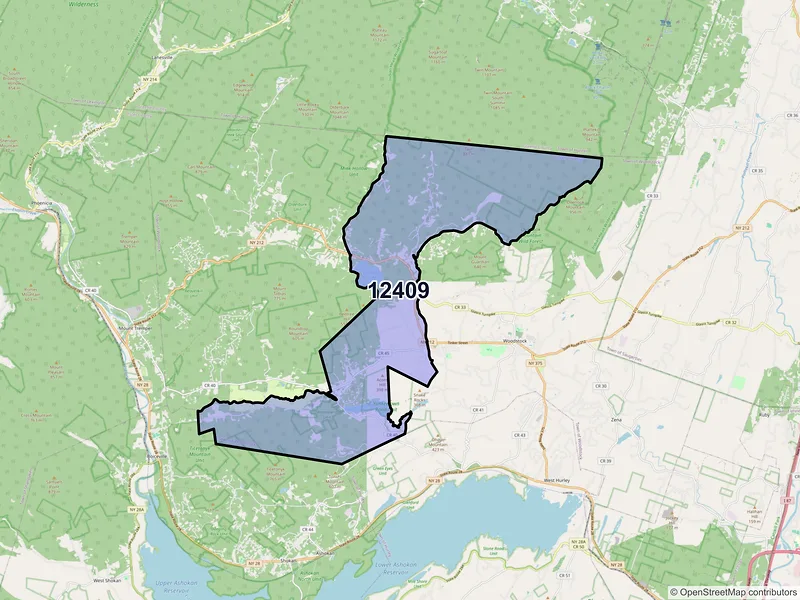 Map of Bearsville, New York and ZIP codes