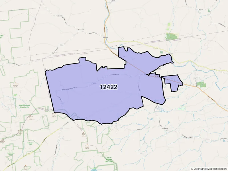 Map of Durham, New York and ZIP codes