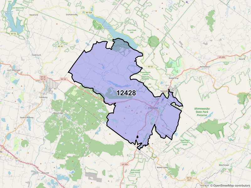 Map of Ellenville, New York and ZIP codes