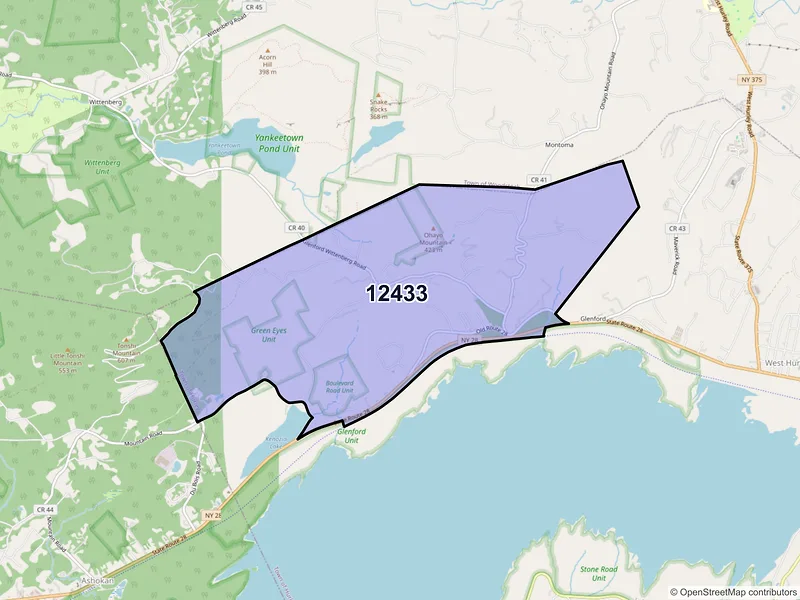 Map of Glenford, New York and ZIP codes