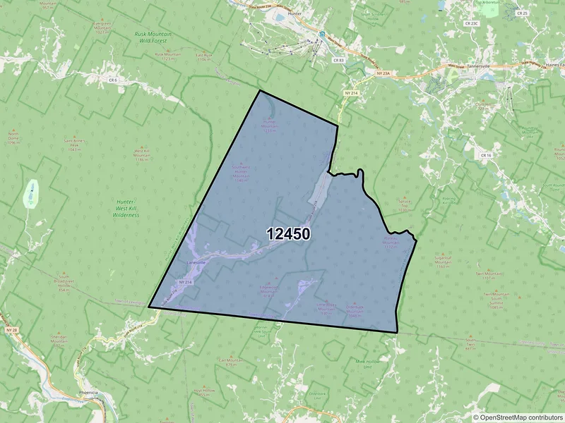 Map of Lanesville, New York and ZIP codes